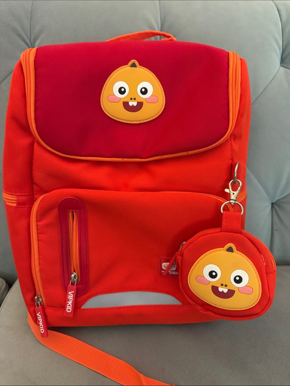 VIPKID Orange Kids Backpack with Dino. Like new!